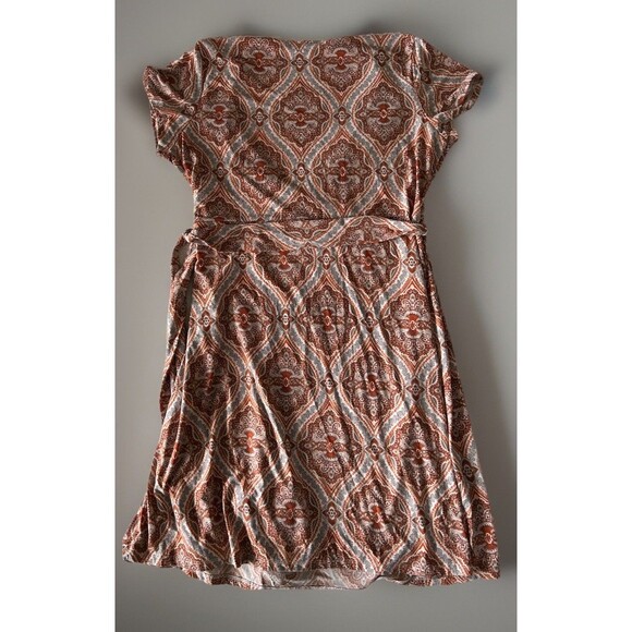 Suzy Shier + Paisley Wrap Dress 1X True Wrap Boho Rust Brown Midi Stretch - Picture 3 of 9